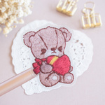 刺繍イラスト クリアステッカー テディベア(くま) / 防水仕様 / 送料無料 Embroidery Teddy bear Vinyl ticker