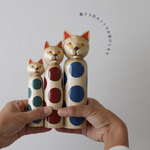 夏準備ＳＡＬＥ　再制作　猫一家　３匹セット　anvaiオリジナル　 創作こけし 水玉模様 ねこけし 　猫家族インテリア縁起物 置物　W75B