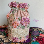 Orga bag M size 〜　2way インド刺繍リボンの丸底巾着バッグ　紫陽花　ピンクパール