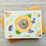 🌻透明水彩画　2枚セット 「ひまわり遊び」 イラストミニカード メッセージカード　バースデーカード　花　夏　フラワー　ヒマワリ　りす　クマ　ハリネズミ　母の日　父の日　父の日カード　暑中見舞い