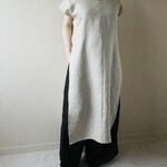 リネンベージュハイスリットワンピース