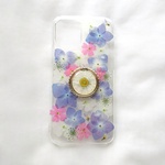紫陽花押し花ケースデザインⅠ/iphone押し花ケース（スマホリング付き）