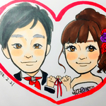 再販1♡赤い糸のふたり【似顔絵ハガキサイズ２名描き】