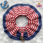再販‎‪𓍯 ‬⚓️ lovely 🎀 Cat frills ୨୧ マリンボーダー(レッド×ネイビー)⛱ フリル シュシュ 首輪𓇼‎‪(受注後製作の為、完成まで10日程度お時間を頂戴致します🙇🏻)