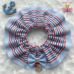 再販‎‪𓍯 ‬⚓️ lovely 🎀 Cat frills ୨୧ マリンカラー(マリンボーダー×ヘンリーブルー)⛱ フリル シュシュ 首輪‎‪ 𓇼𓈒𓐍