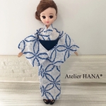 リカちゃん ハンドメイド 浴衣 着物 帯 絞り風 七宝柄