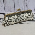 【口金変更可能】がま口ペンケース　カーキ　インド刺繍リボン