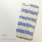  【iPhone】 スマホケース〜flower stripe〜 《ライトブルー》