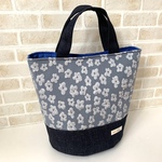 ☆オーダー品【送料無料】だ円底☆手さげバッグ( 花柄＆デニム)