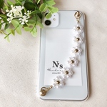 ゴールド×パール♡フラワーチャームのiPhone ケース　カバー　スマホ　アイフォン　韓国 7 8 11 12 xs ストラップ