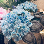 オーダー専用　紫陽花、可愛いパールがかった花器に2本