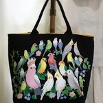 インコサミット（合皮キイロ）　折り底トートバッグ（大）