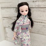 リカちゃん服 着物 【菖蒲色小花×縞橡色】 リカちゃん着物