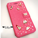 iPhone手帳型♡パリの街角・ローズ♡キラキラスワロデコケース