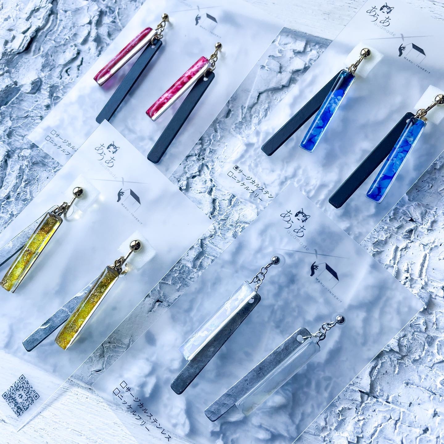 ◎✴︎オーダー受付《アイアン×アート》アルコールインクアートのスティックピアス/イヤリング