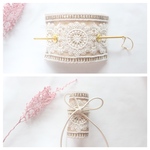 《再販》2wayタイプ　ベージュ　ホワイト　白　花柄　　刺繍リボン　マジェステ　ヘアカフス　かんざし　髪飾り　リボンラップ　ラップポニー　インド刺繍