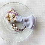 いいとこどりなハーフリボンヘアゴム　インド刺繍リボン　パープル