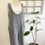 秋の大人サロペット❤️ストライプ柄キュロットワイドサロペットパンツ グレー（サイズフリー L〜 L L）