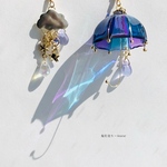 紫陽花色の傘と雲、雫と星の雨の日コーデ　ピアス　イヤリングカラーチェンジする雫　ミニチュア傘ピアス イヤリング