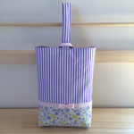 ＊受注製作＊　花柄×ラベンダーストライプ♡リボンシューズバック《入園・入学》