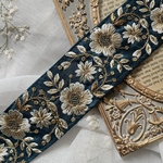 グリーン　インド刺繍リボン　花　インド刺繍　スパンコール　刺繍リボン　リボン　りぼん　