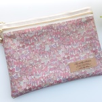 LIBERTY　リバティ　Jenny's Ribbons/ ジェニーズリボンズ 　7P　Ｗファスナー・中布・内ポケット付きビニコポーチ　Size：21×15cm