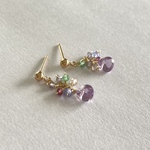 ローズアメジストと小石達のピアス