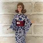 浴衣・帯セット[紺地・紫縞]【1/6 ドール服 29センチ 着物】