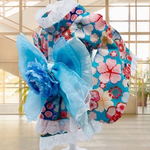 犬服／猫服　浴衣ドレス2022　水色花遊び金彩文様　（スカート仕様） [YK202209]