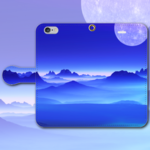 iPhone Android 手帳型スマホケース 景色 風景 月 青 ブルーver.【送料無料】