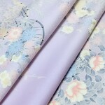 正絹 着物地 はぎれ【花模様】薄い紫 ５０cm