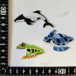 3枚入夏テーマ　刺繍アイロンワッペン　ウミガメイルカカエル