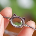 水晶のぷるつや石猫ちゃんブレスレット　* マクラメ編みsilver925アクセサリー
