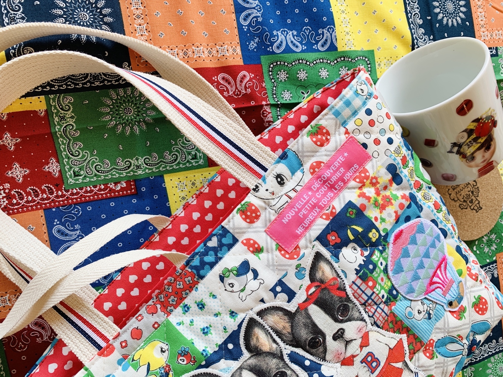 バ*ナ様 コヤンイサムチョン☆ミニトートバッグ　英字ネイビー&デニム柄　お昼寝ね バ*ナ様 コヤンイサムチョン☆ミニトートバッグ 英字ネイビー