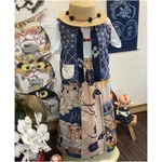 猫柄の手ぬぐいと浴衣の柿渋染めスカート　　　　手ぬぐいリメイク