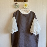 リネン、コットンローン刺繍のリブプルオーバー