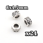 【e389】送料無料 [約20個] ロンデル ビーズ A 銀古美 8×4.5mm 