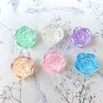 【お花ボタン】可愛いキラキラスケルトンのカラフル薔薇のボタン  大  ☆1セット各色1個ずつ入り(計6個)☆入園グッズや、スモック、レッスンバッグ、子供服などの装飾におすすめです♡
