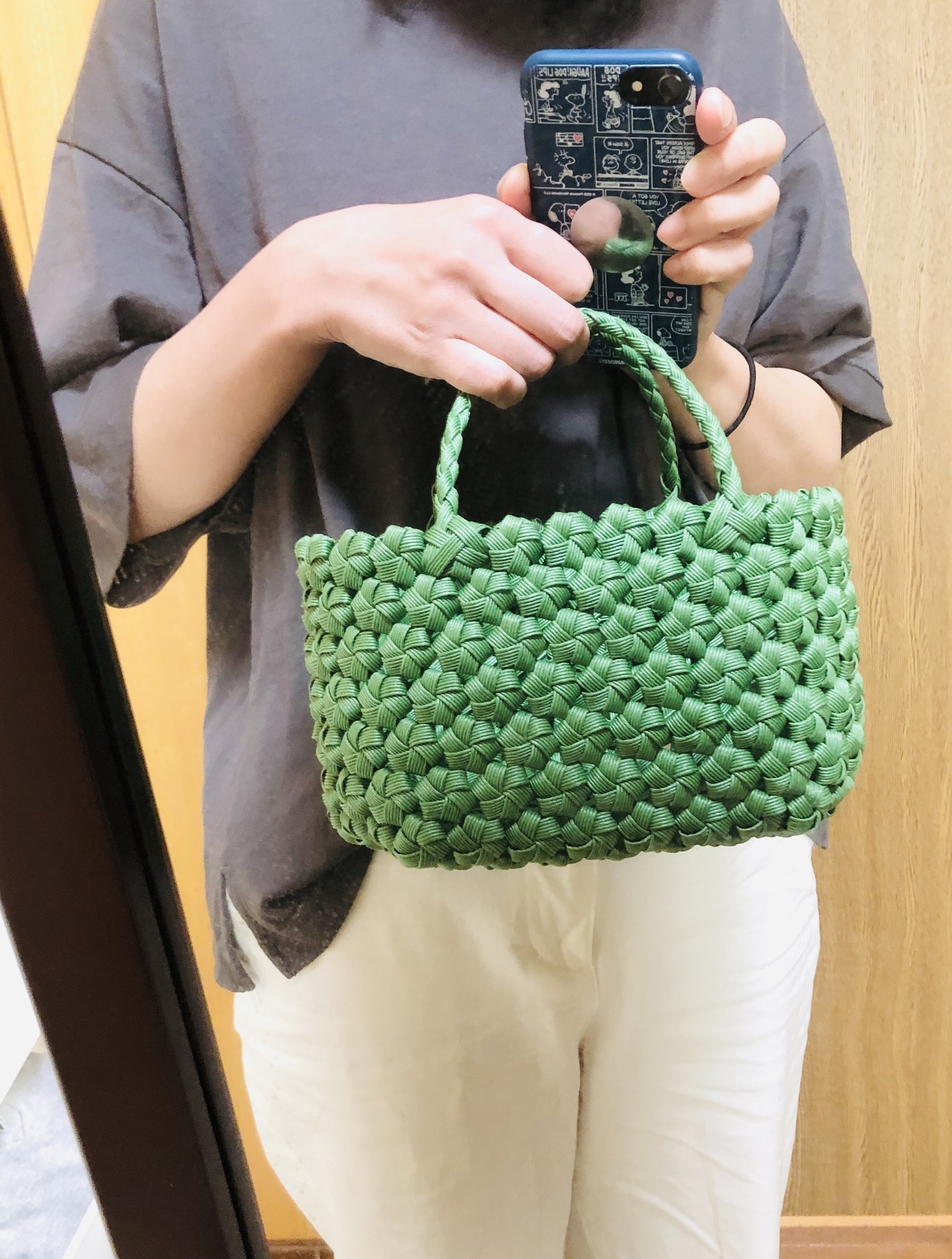 再販] Sサイズ 花結び カゴバッグ グリーン - green heart craft