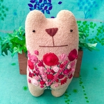オーダー制作☆鮮やかな花束をどうぞ☆のほほん 太っちょクマさんの縫いぐるみ☆しっぽ付き☆大きなお花オマケ