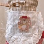 エプロン可愛い　くまちゃんワッペン付き　ポケットエプロン　チェック柄お洋服ハーネス　Cotton