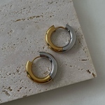 ステンレス シルバー＆ゴールドミックスカラー フープピアス　つけっぱなしOK アレルギー対応