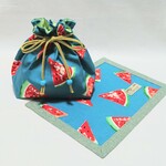 裏撥水＊お弁当袋＆ランチクロスセット＊スイカ・ターコイズ