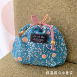 保冷保温 洗える おにぎり巾着 花柄　ターコイズ