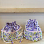 《laniさまオーダー品》花柄✕ラベンダーストライプ♡コップ入れ・お弁当袋 巾着【入園・入学】