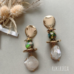 RUKIRIRIA #697 ゴールド×天然石ビーズ×シェルピアス  大ぶりピアス 大ぶりイヤリング 