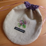 再販＊ま～るい＊スミレ刺繍*巾着ポーチ＊すみれ＊花＊①