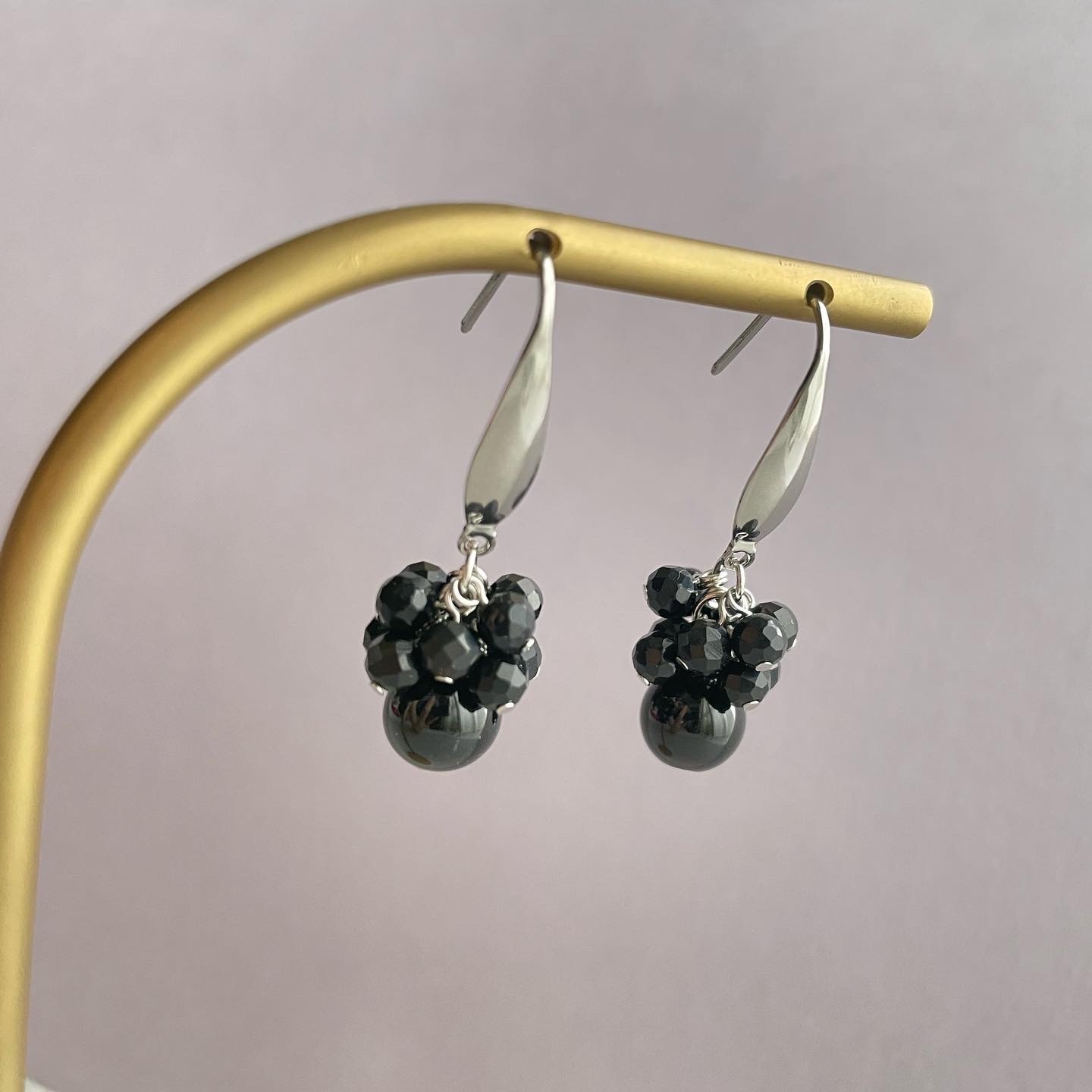 みっちゃん◆サイロメレーンデンドライト×モリオンピアス✧黒水晶 モリオン ピアス 黒水晶 ツイン 両耳用 レディース 可愛い