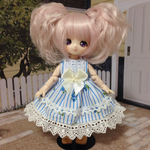 オビツ11サイズ　青い花柄ストライプワンピース