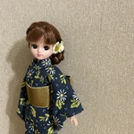 リカちゃんサイズ　浴衣と帯のセット　マーガレット柄